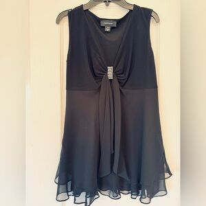 R&M Richards Black Sleeveless Evening Blouse with Rhinestone Accent